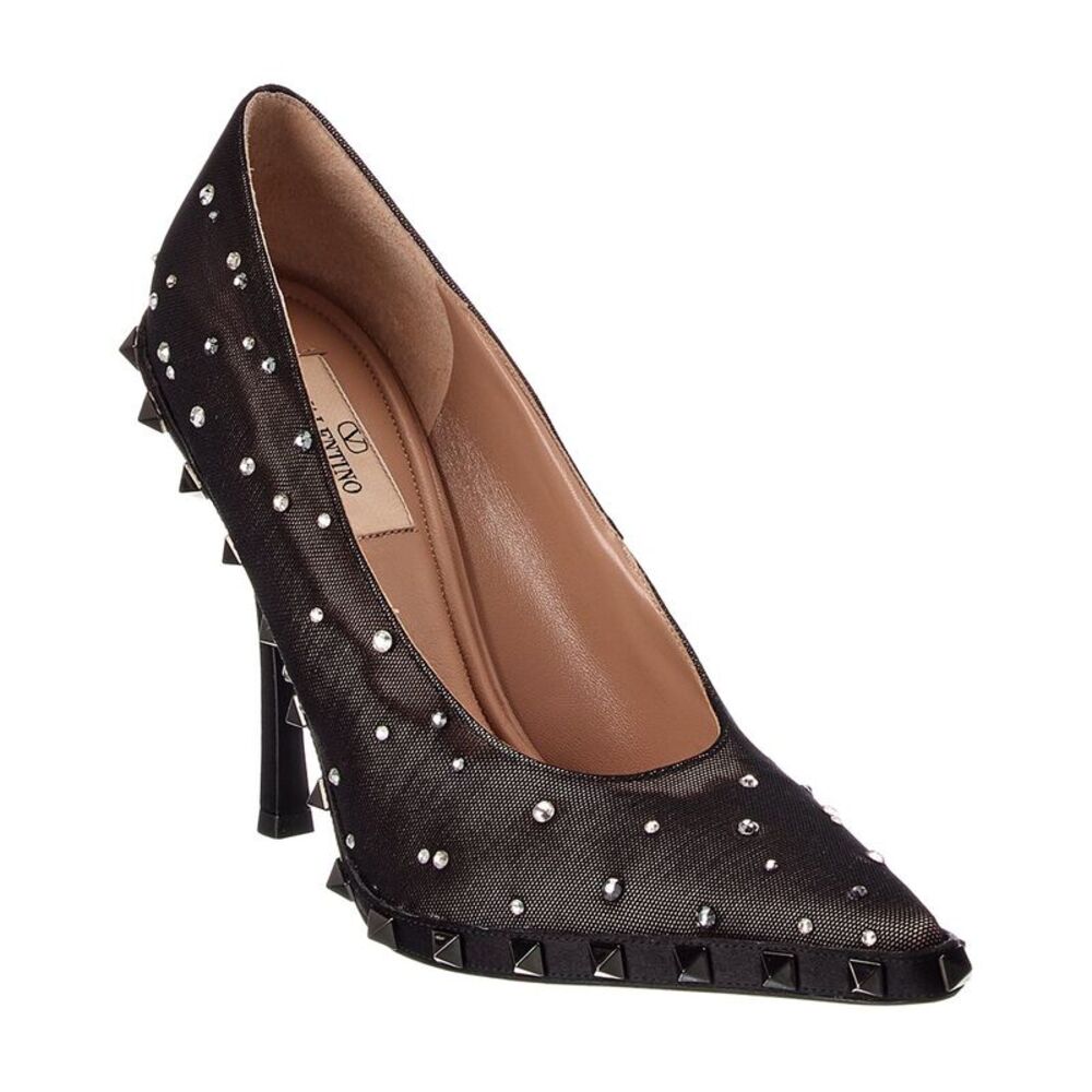 Valentino Rockstud 110 Mesh & Satin Pump, Black